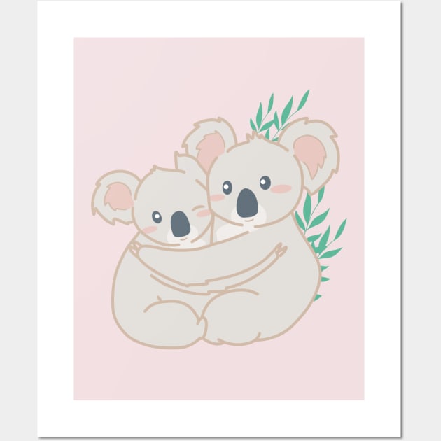 Cute Koalas Hugging Drawing Illustration Wall Art by MariOyama